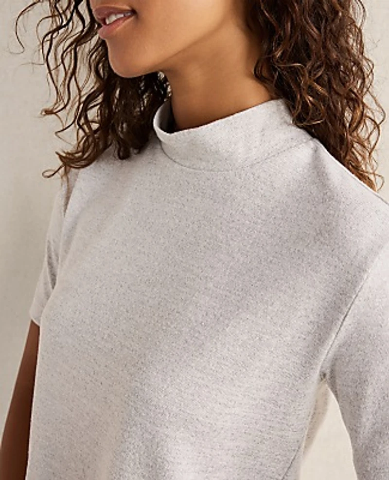 Ann Taylor Haven Well Within Cozy Knit Mockneck Top Light Grey Heather Women's