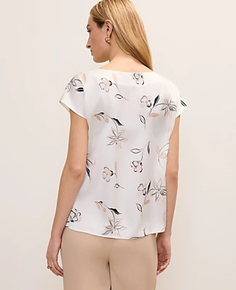 Ann Taylor Floral Satin Cowl Neck Top B Cool Sesame Women's
