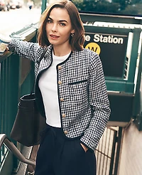 Ann Taylor Weekend Tweed Crew Neck Jacket Night Sky Women's