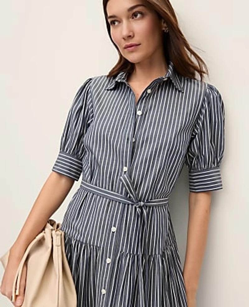 Ann Taylor Striped Shirtdress Size 12 Indigo Dusk Women's