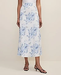 Ann Taylor Floral Bias Midi Slip Skirt Size Large White-Blue Women's