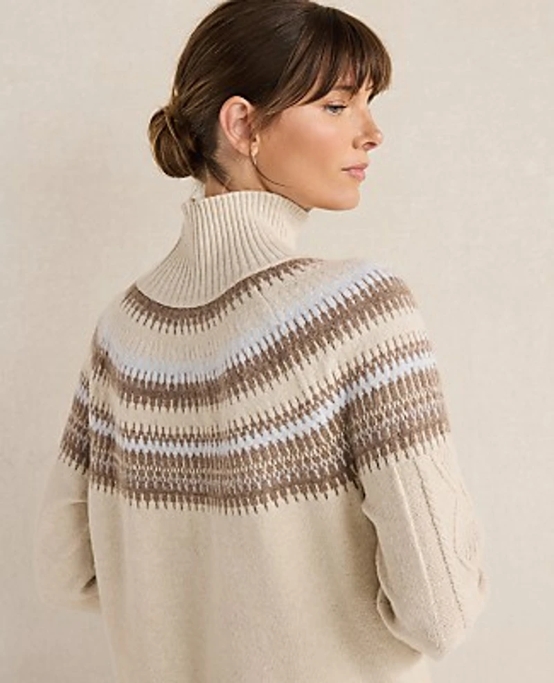Ann Taylor Haven Well Within Organic Cotton Blend Fair Isle Cable Mock Neck Sweater 007703 Women's