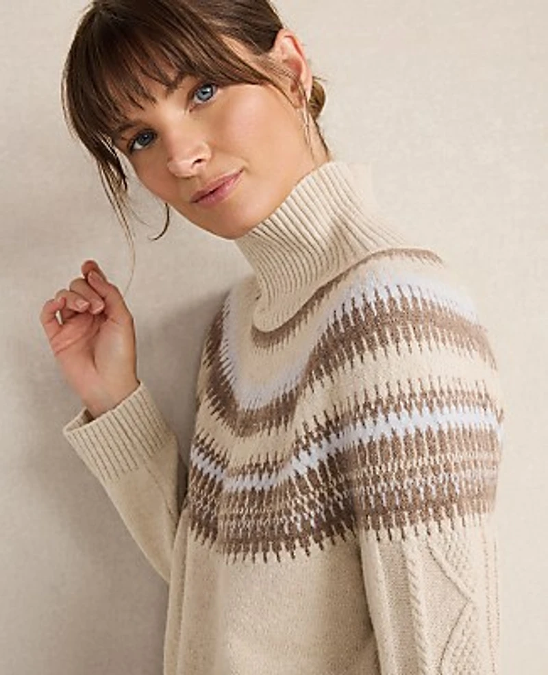 Ann Taylor Haven Well Within Organic Cotton Blend Fair Isle Cable Mock Neck Sweater 007703 Women's