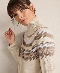 Ann Taylor Haven Well Within Organic Cotton Blend Fair Isle Cable Mock Neck Sweater 007703 Women's