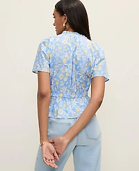 Ann Taylor Weekend Floral Gathered Peplum Blouse Vista Blue Women's