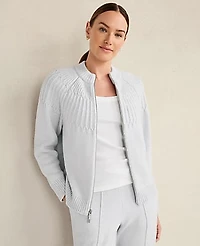 Ann Taylor Haven Well Within Organic Cotton Blend Fair Isle Stitch Bomber Glacier Freeze Women's