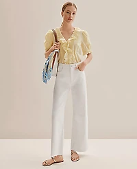 Ann Taylor Weekend Eyelet Ruffle Trim Blouse Lemon Pavlova Women's
