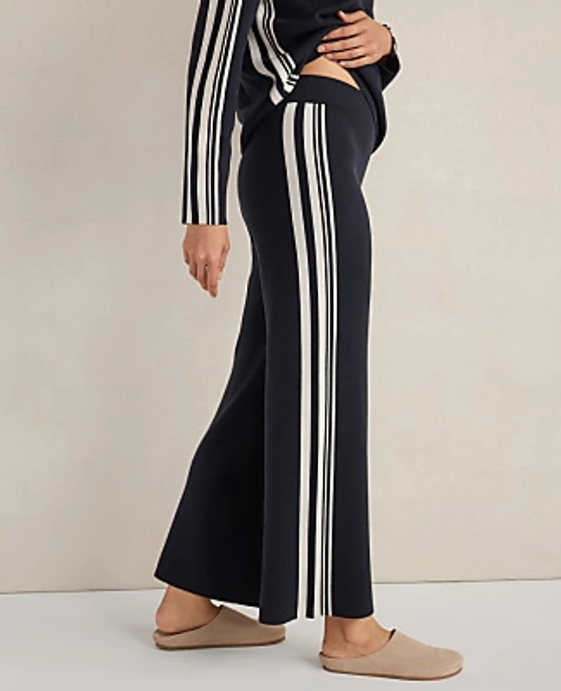 Ann Taylor Haven Well Within Sporty Stripe Straight Leg Pants Deep Blue Moon Women's
