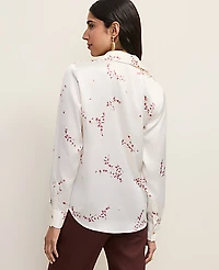 Ann Taylor Floral Satin Modern Shirt Winter White Women's