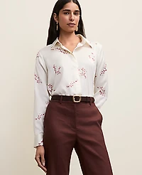 Ann Taylor Floral Satin Modern Shirt Winter White Women's