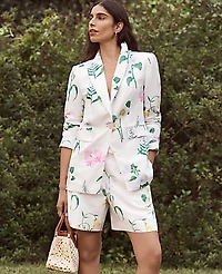Ann Taylor The Petite Long Single Button Blazer in Floral Linen Blend Size 4 Winter White Women's