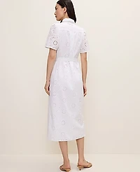 Ann Taylor Petite Eyelet Collared Midi Shirtdress White Women's