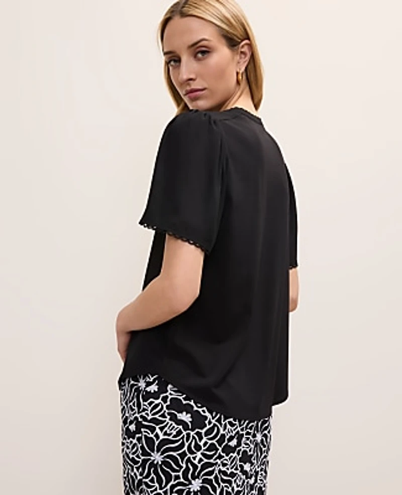 Ann Taylor Petite Lace Trim Top Black Women's