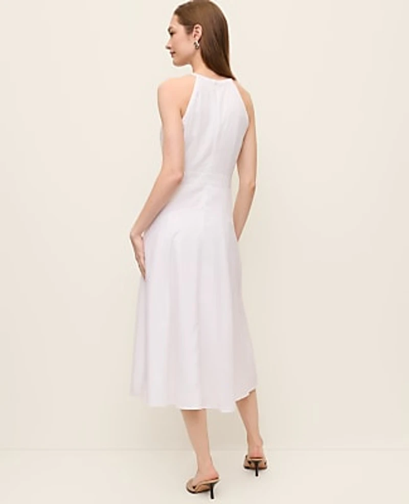 Ann Taylor Halter Flare Midi Dress Linen Blend White Women's