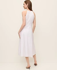 Ann Taylor Halter Flare Midi Dress Linen Blend White Women's