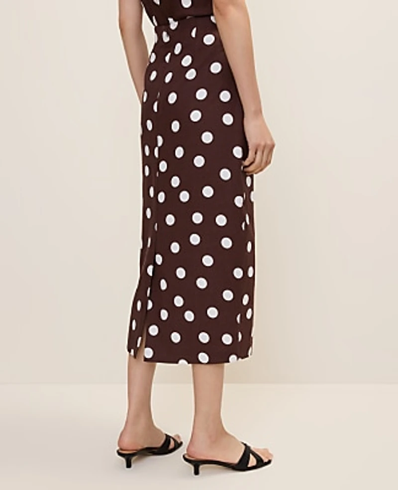 Ann Taylor Polka Dot Midi Pencil Skirt Linen Blend Rich Walnut Women's