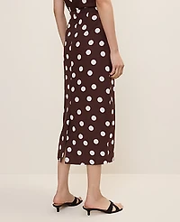Ann Taylor Polka Dot Midi Pencil Skirt Linen Blend Rich Walnut Women's