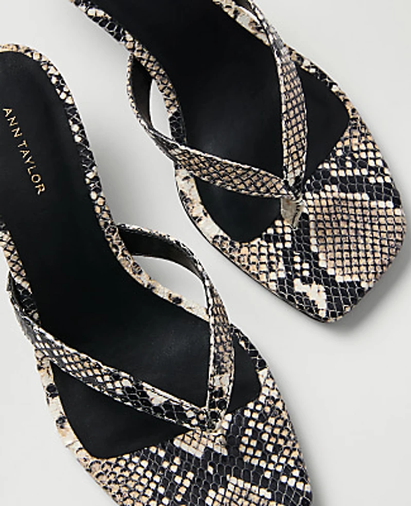 Ann Taylor Snake Print Kitten Heel Sandal Black Women's