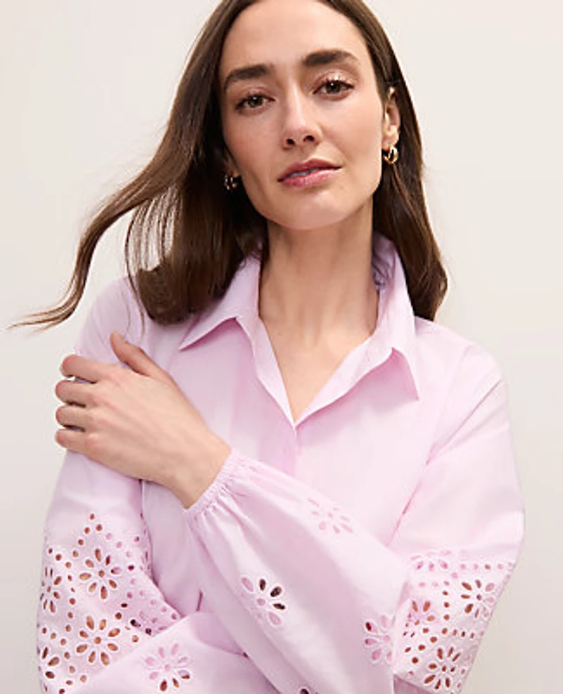 Ann Taylor Eyelet Button Down Shirt Women's