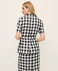 Ann Taylor The Petite Belted Greenwich Blazer Gingham Linen Blend Black - Ww Women's