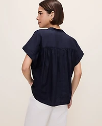 Ann Taylor Petite Linen Blend Split Neck Blouse Women's