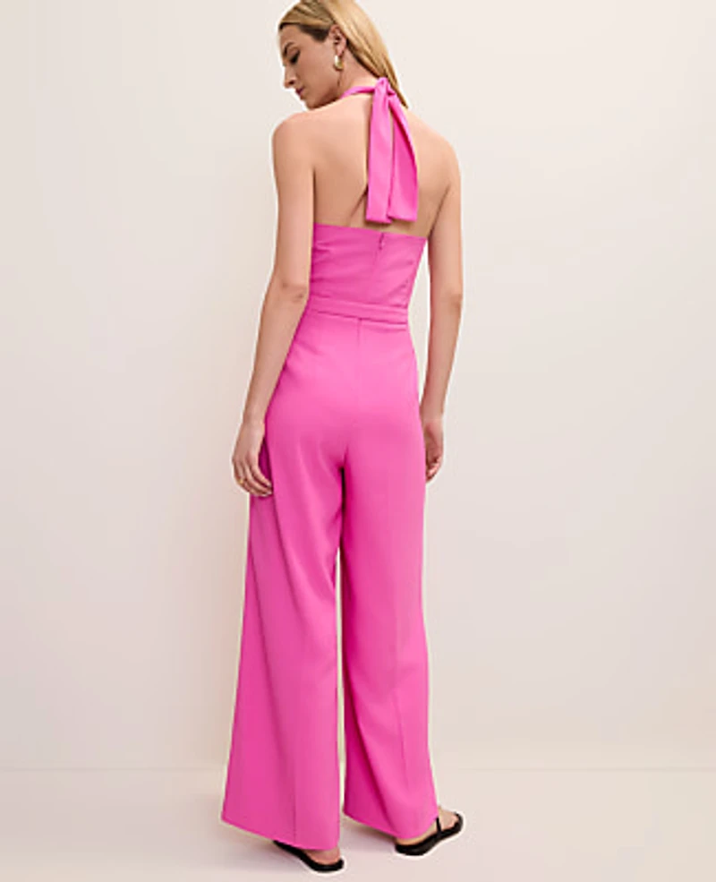 Ann Taylor Petite Belted Halter Jumpsuit Rhododendron Women's