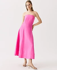 Ann Taylor Petite Strapless Midi Dress Linen Blend Rhododendron Women's
