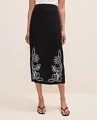 Ann Taylor Embroidered Column Midi Skirt Black Women's