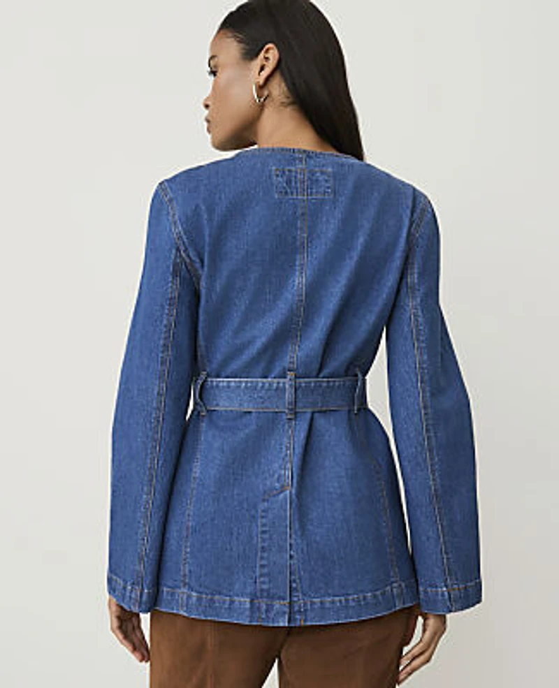 Ann Taylor Petite Belted Denim Jacket Addell Wash Women's