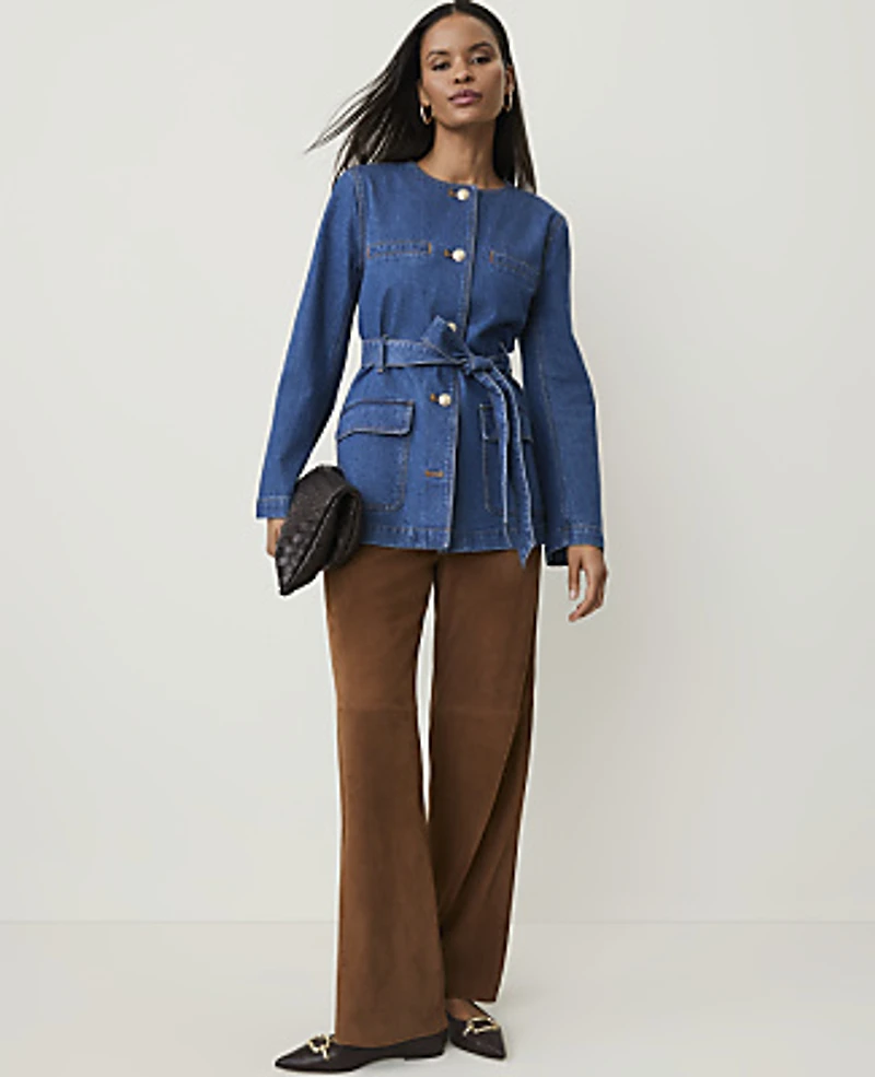 Ann Taylor Petite Belted Denim Jacket Addell Wash Women's