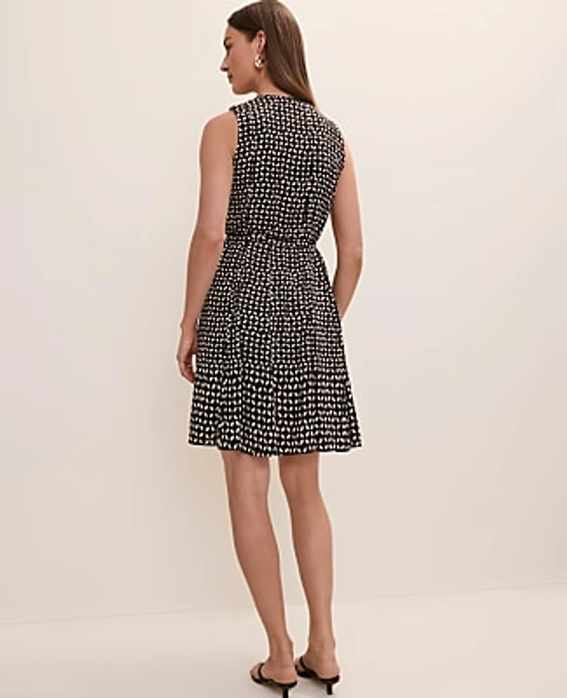 Ann Taylor Geo Belted Midi Dress Black Women's