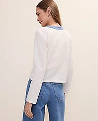Ann Taylor Fringe Trim Cropped Tweed Jacket Winter White Women's