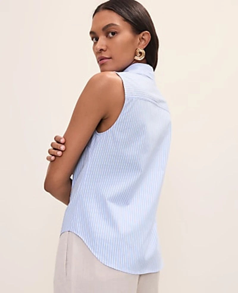 Ann Taylor Striped Sleeveless Essential Shirt Vista Blue Women's