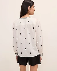 Ann Taylor Embroidered Split Neck Blouse Winter White Women's