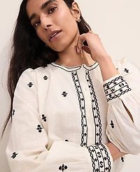 Ann Taylor Embroidered Split Neck Blouse Winter White Women's
