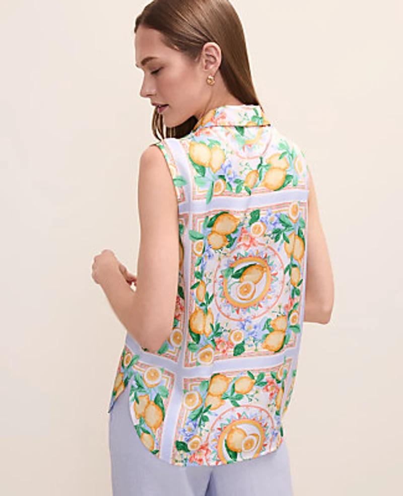Ann Taylor Lemon Print Sleeveless Collar Shirt Multi-Please Use B Version Women's