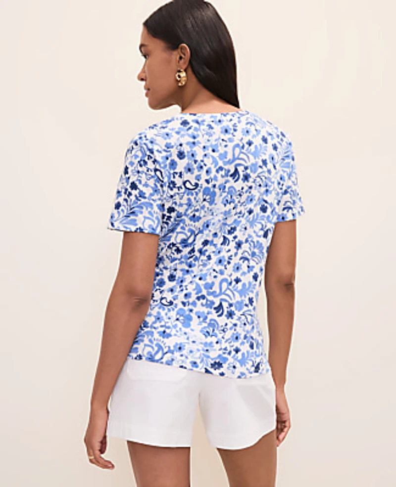 Ann Taylor Paisley Crew Neck T-Shirt Pure Ink Women's