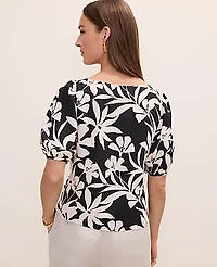 Ann Taylor Floral Boatneck Blouse Black Women's
