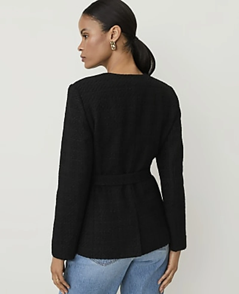 Ann Taylor Belted Jacket Tweed Black Women's