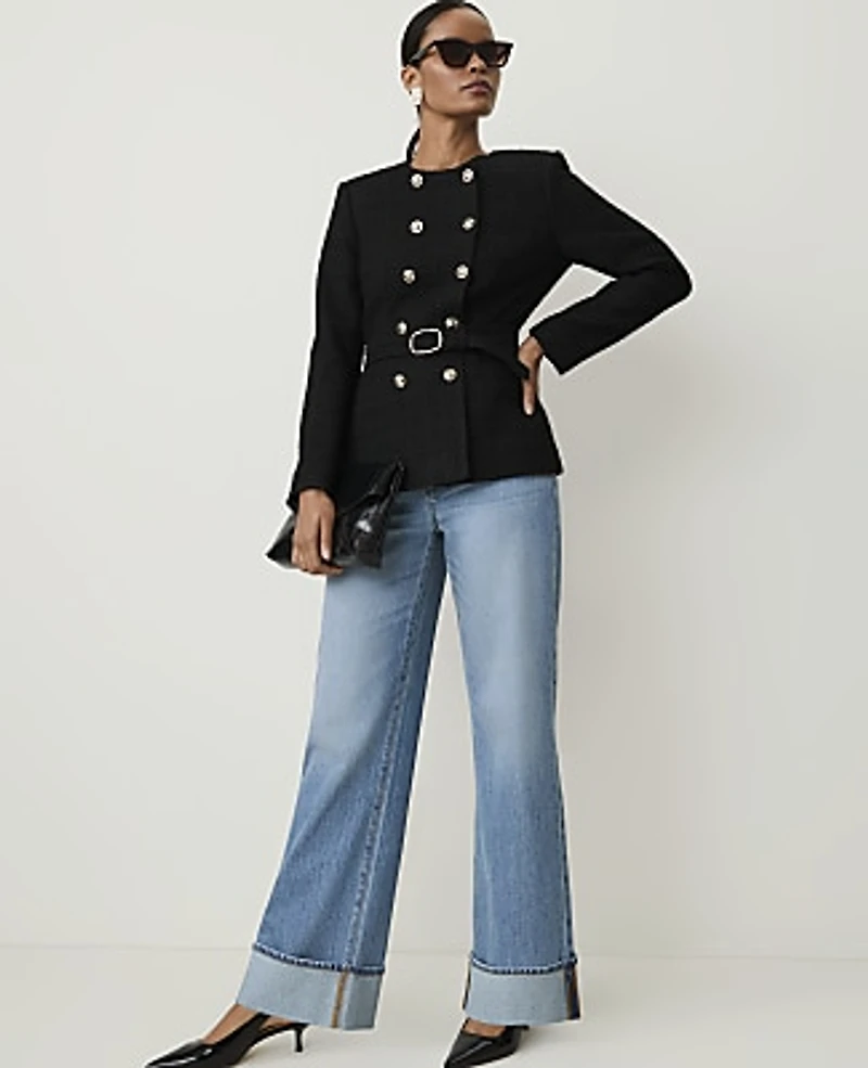 Ann Taylor Belted Jacket Tweed Black Women's