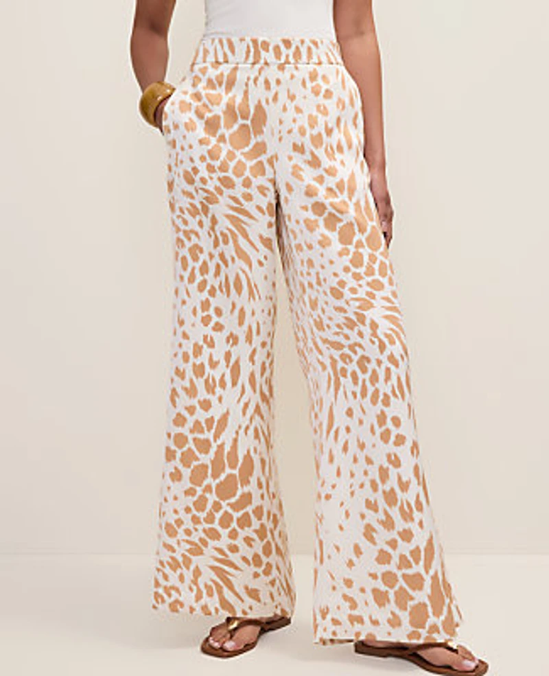 Ann Taylor Easy Wide-Leg Pant Animal Print Satin Cafe Au Lait Women's