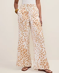 Ann Taylor Easy Wide-Leg Pant Animal Print Satin Cafe Au Lait Women's