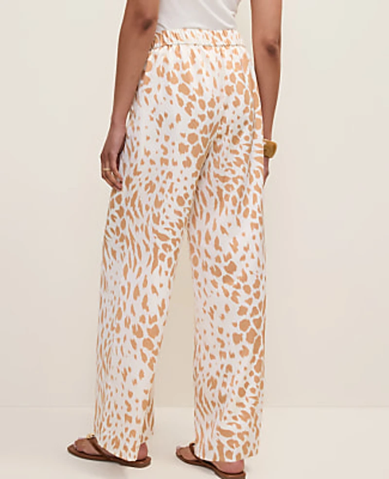 Ann Taylor Easy Wide-Leg Pant Animal Print Satin Cafe Au Lait Women's