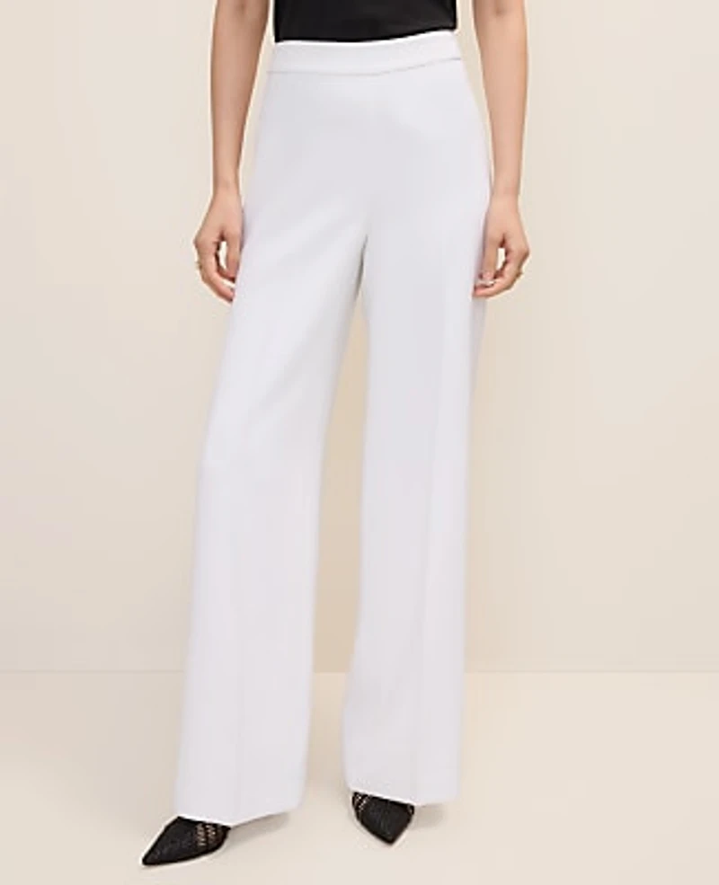 Ann Taylor The Side Zip Wide-Leg Pant Fluid Crepe White Women's