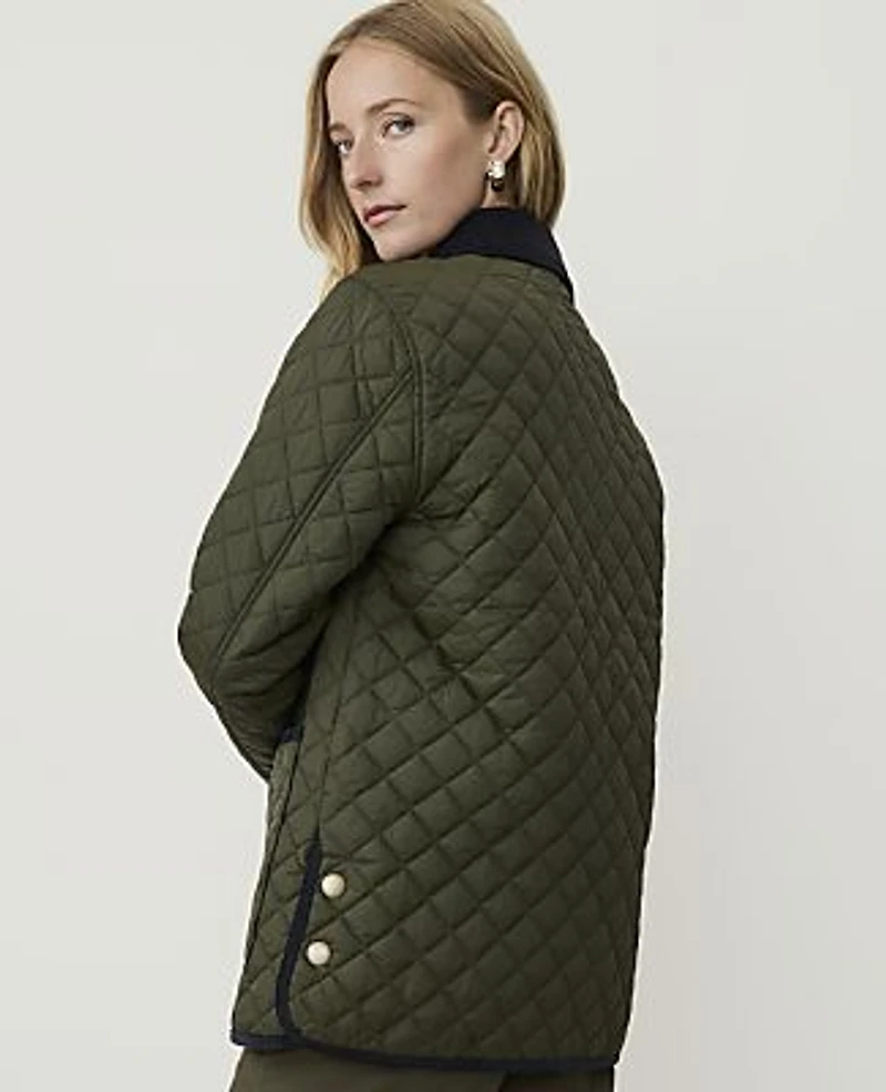 Ann Taylor Petite Weekend Corduroy Trim Quilted Jacket Caper Shadow Women's