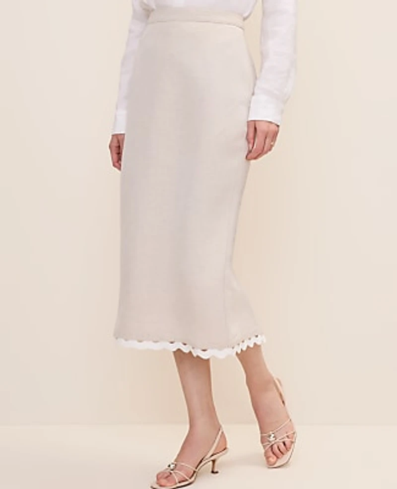 Ann Taylor Ric Rac Midi Skirt Linen Blend Natural Flax Women's