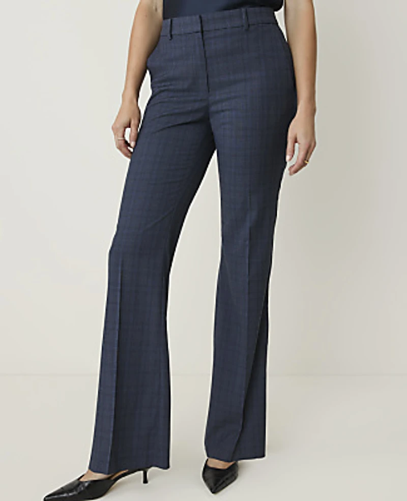 Ann Taylor The Plaid High Rise Trouser Blue Combo Fancy Check Women's