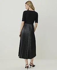 Ann Taylor Petite Faux Leather Pleated Midi Dress Black Women's