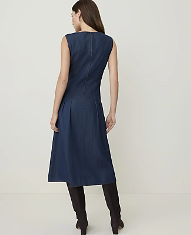 Ann Taylor Seamed Denim Flare Midi Dress Leonora Wash Women's