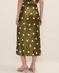 Ann Taylor Dotted Satin Midi Slip Skirt Moss Green Women's